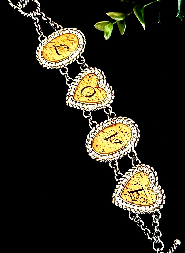 BRIGHTON LOVE YELLOW OVAL+HEARTS CLEAR SWAROVSKI CRYST WIDE LINK BRACELET LN✨VTG