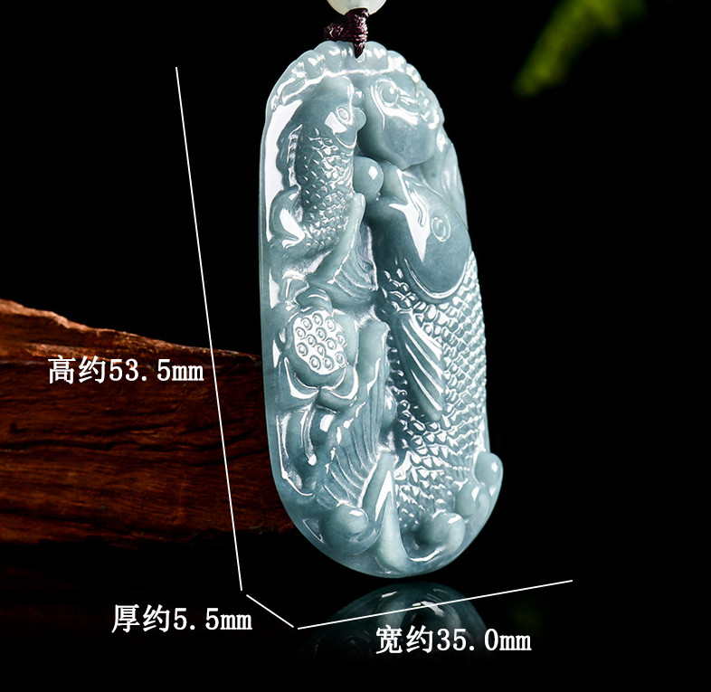 Certified Grade A Natural Jade Jadeite Carved Common Carp Lucky Pendant Necklace