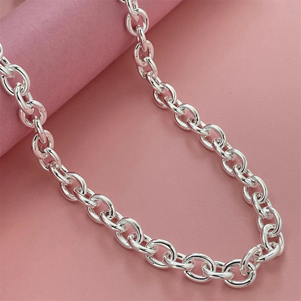 925 Sterling Silver Necklace Thick Chain Lobster Clasp 40-75cm Women Jewelry
