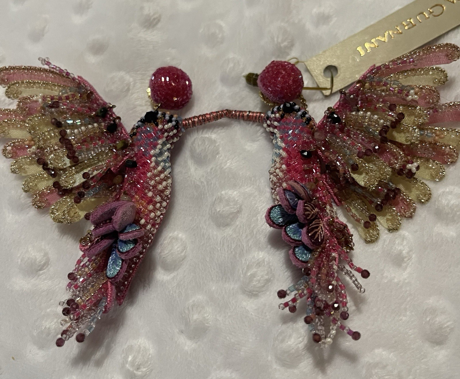 $275 Deepa Gurnani Pink Hummingbird Earrings NWT And Box
