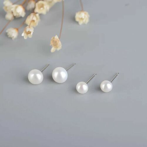 Women 925 Sterling Silver Freshwater Pearl Ear Stud Earrings Jewellery 6mm 8mm