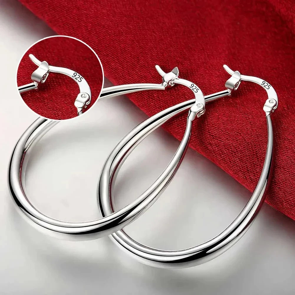 925 Sterling Silver 41MM Smooth Big Hoop Earrings Women Party Fashion Jewellery