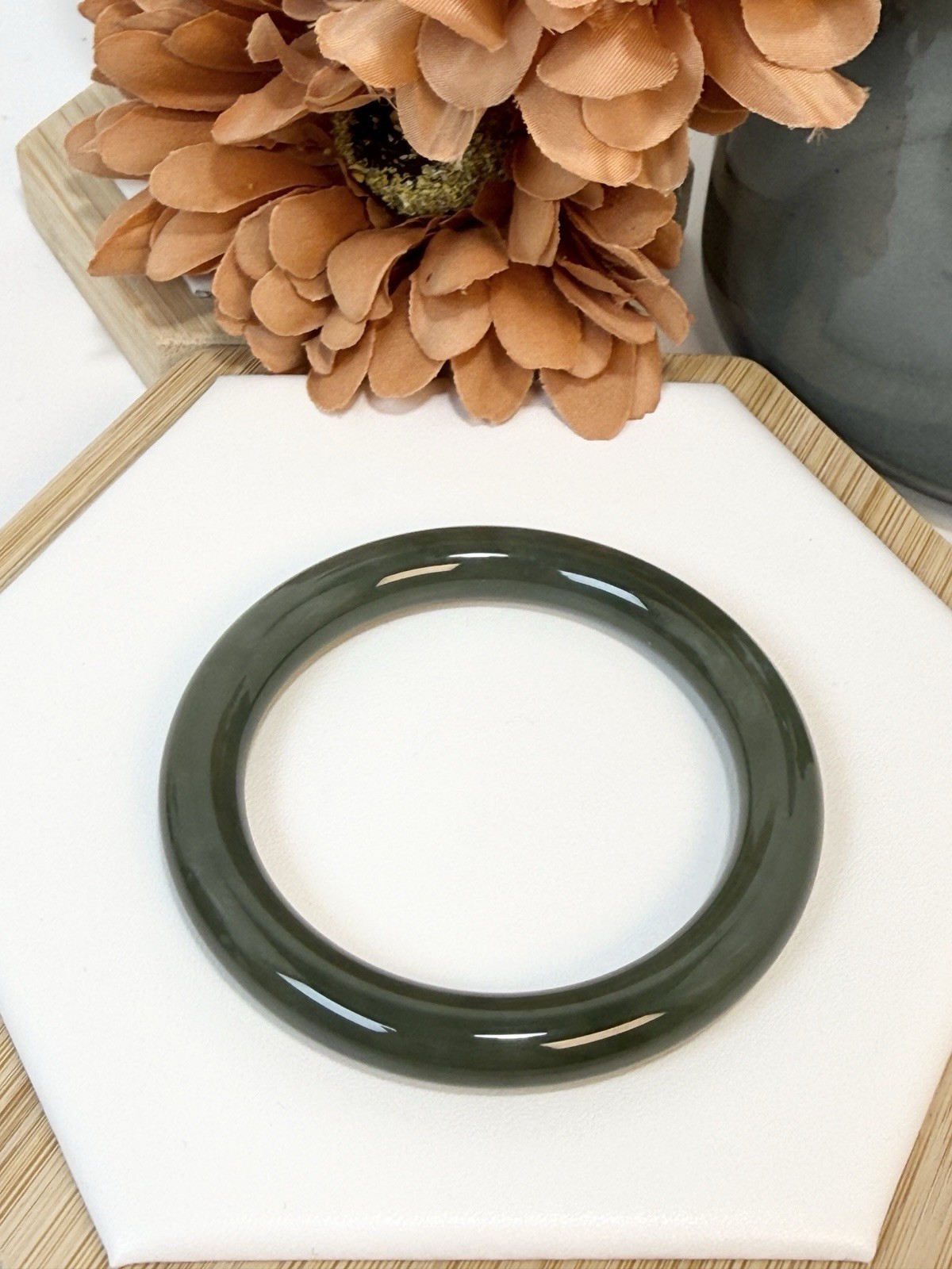 Hetian Jade Green/Blue Hard Bangle Size: 55.7MM Width: 9.1MM w/Certificate