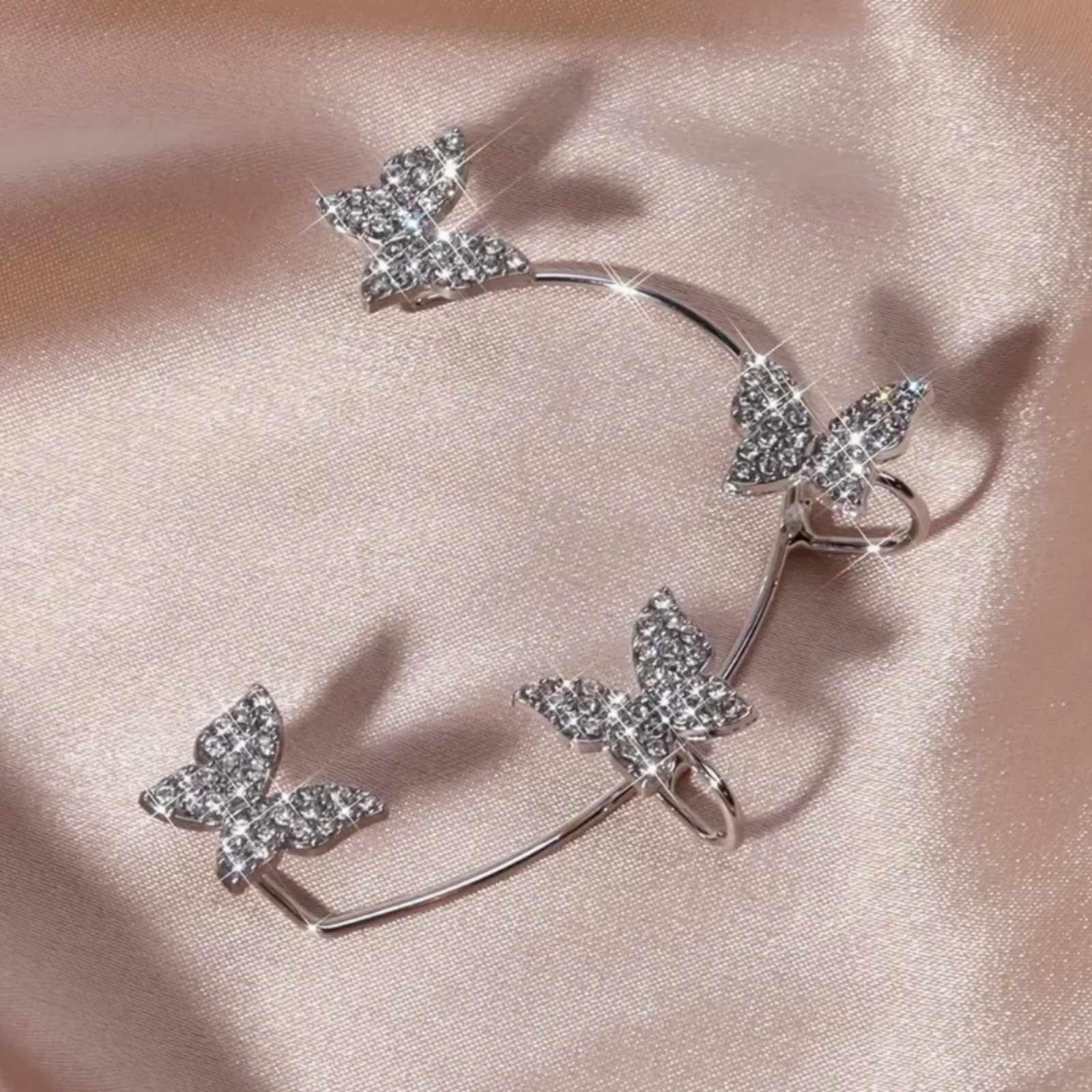 Crystal Butterfly Wrap Cuff Earring Silver LEFT EAR