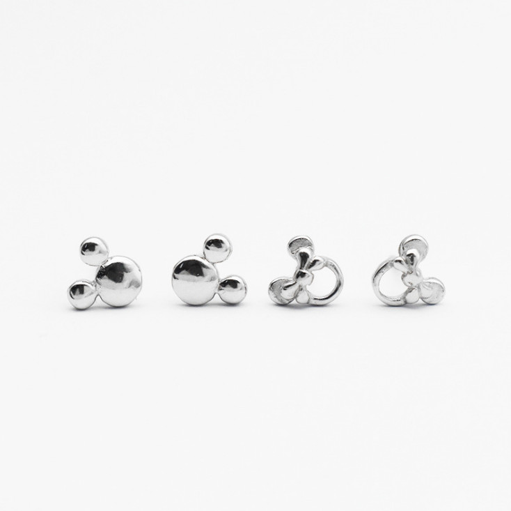 925 Sterling Silver 5mm Tiny Mickey Minnie Mouse Stud Earrings Gift Box PE25