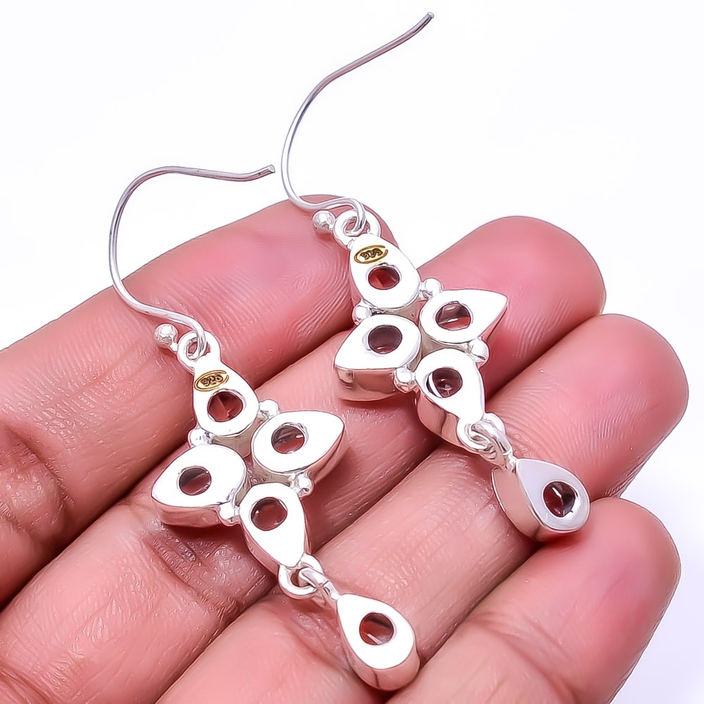 White Topaz Multi Collet 925 Sterling Silver Earring 2.15″ E24, Christmas Gift