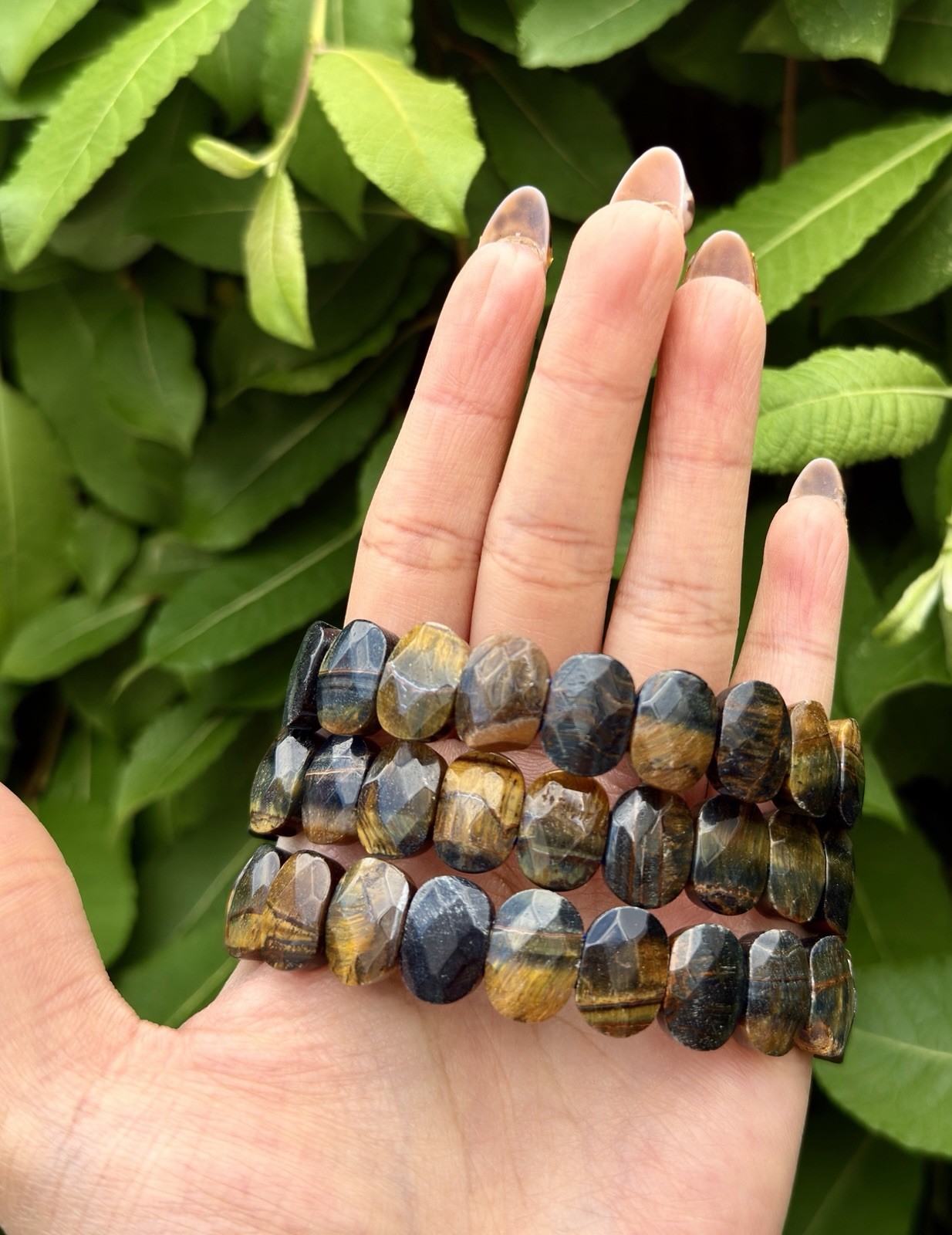 Wholesale 6 Pcs Blue Tigers Eye Faceted 7.5” Crystal Stretch Bracelet 15mm