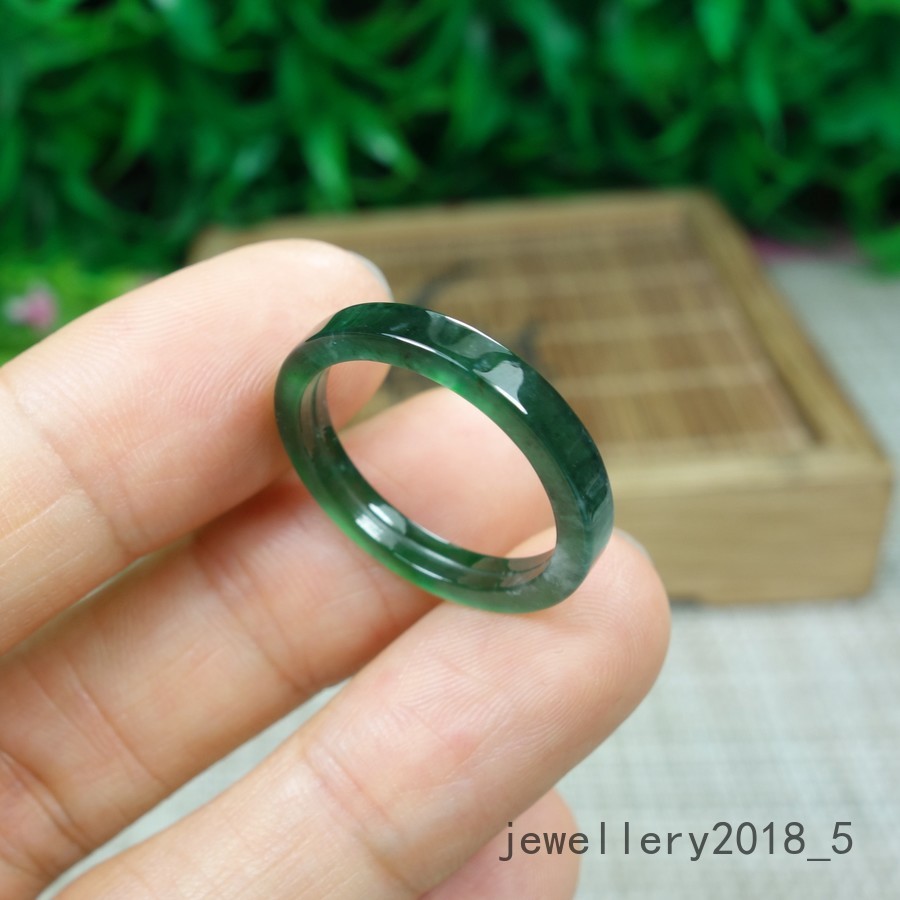 2Pcs Certified Green 100% Natural A jadeite Jade Ring 细条 戒指 指环 USA.6.5#-7.5#