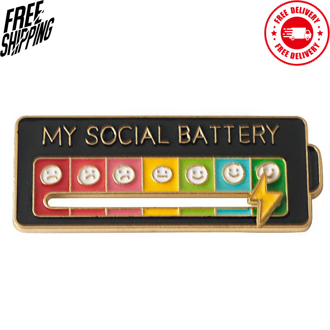 Funny Social Battery Slider Pin – 7-Mood Expression Badge, Cute Interactive Pin
