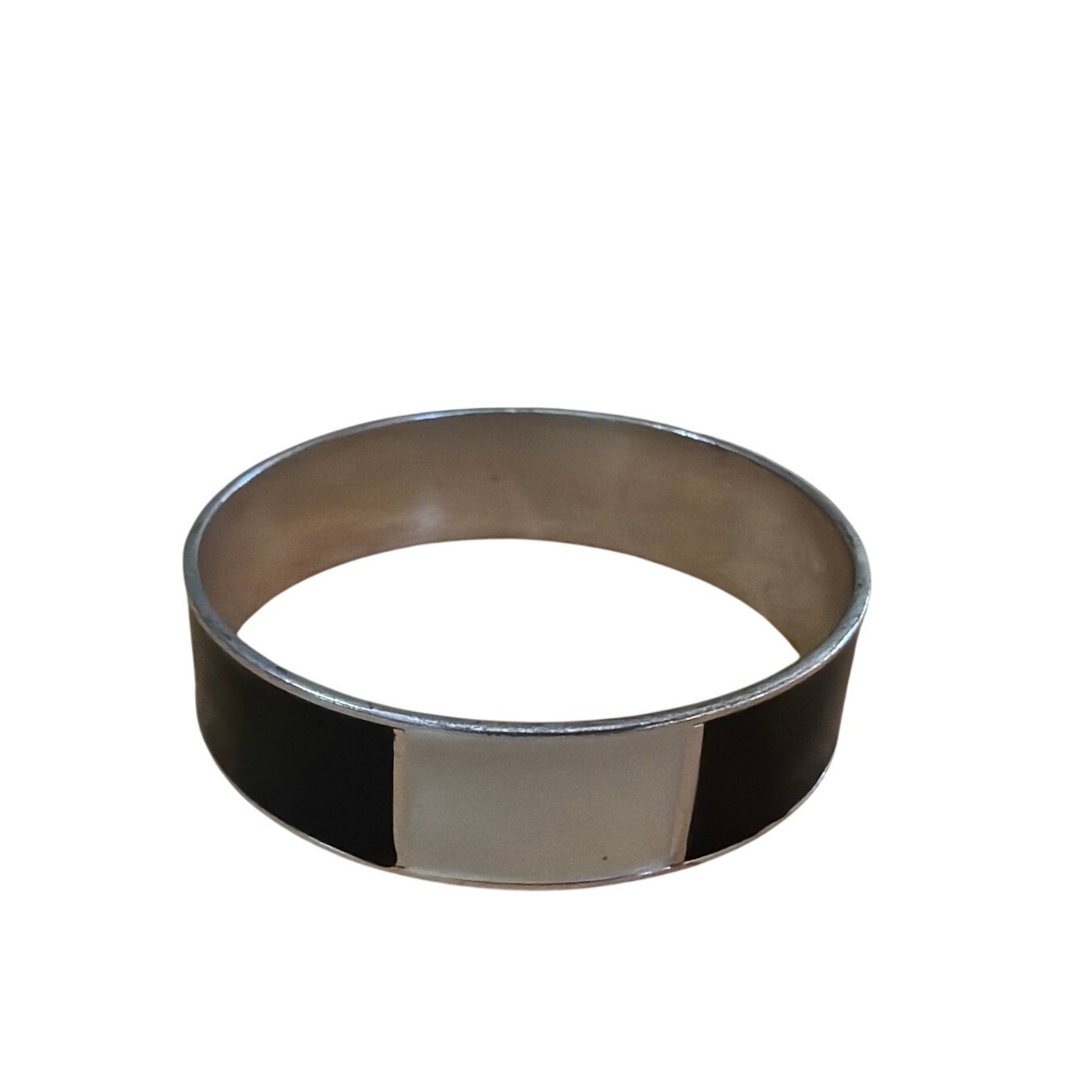Chic Bangle Bracelet Black Cream Silver Tone Modern Statement Cuff Modern