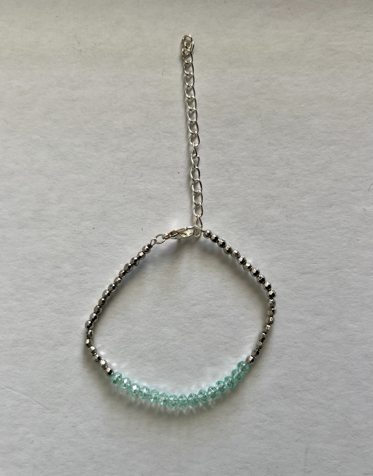 VIKIKO Silver Tone Aqua Round Beaded Cable Chain Bracelet Lobster Clasp Signed