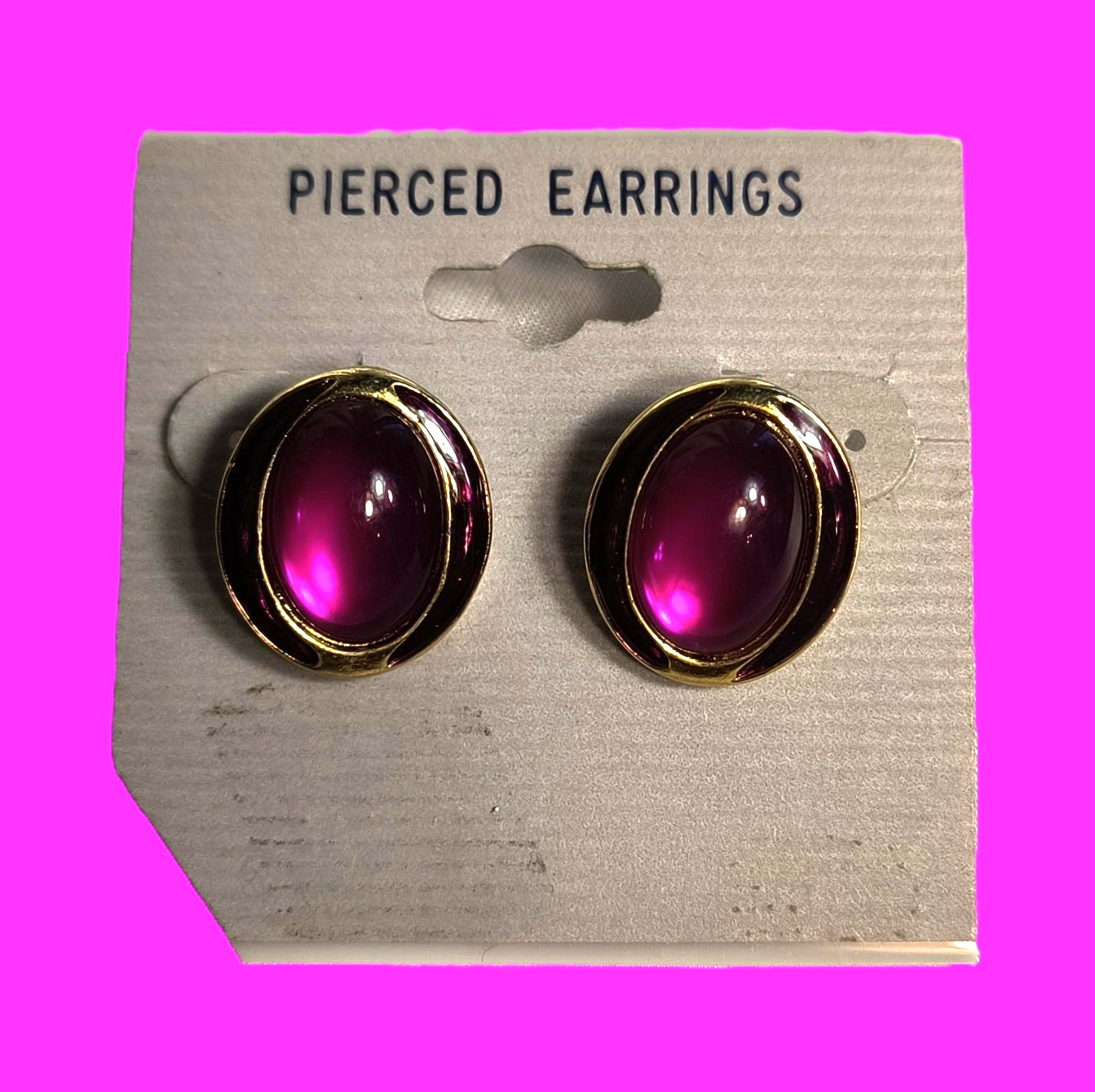 New Women’s Stud/Post Earrings for Pierced Ears Goldtone with Fuschia Cabochons