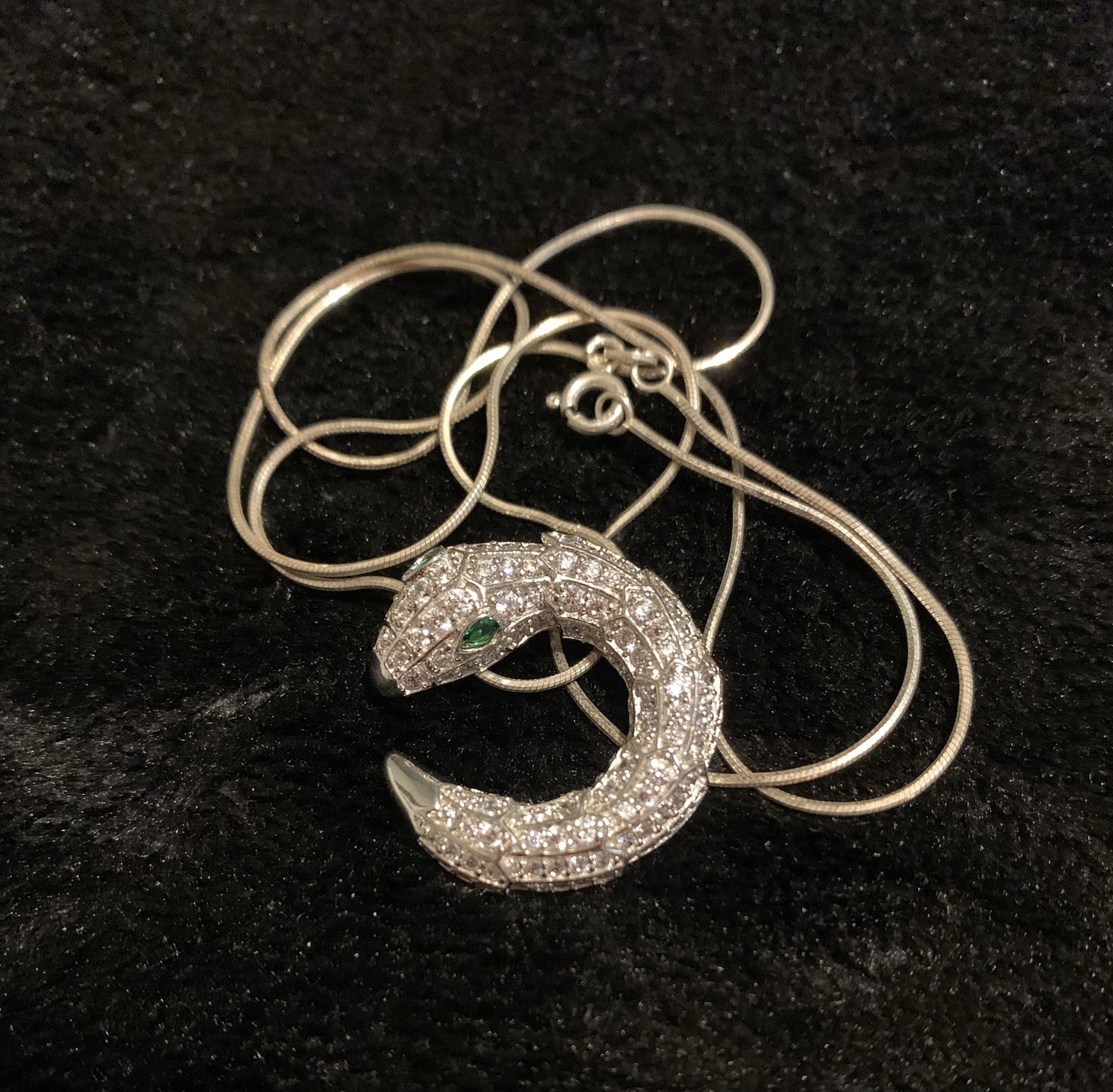 Sterling Silver CZ Snake Pendant Signed BSI , Necklace 19” 8.0 Gm