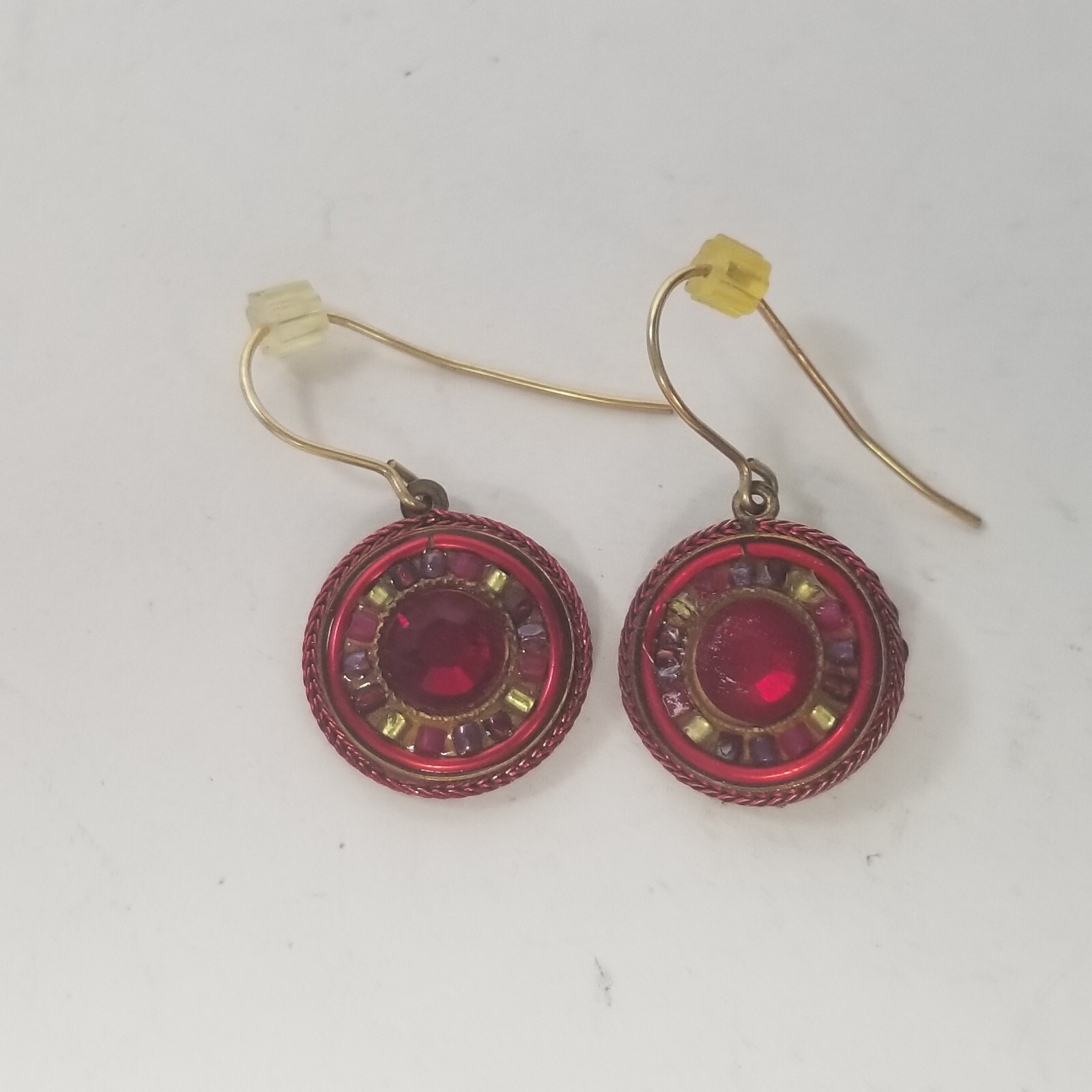 Red Rhinestone Round Hook Multicolor Eardrop Dangle Earrings