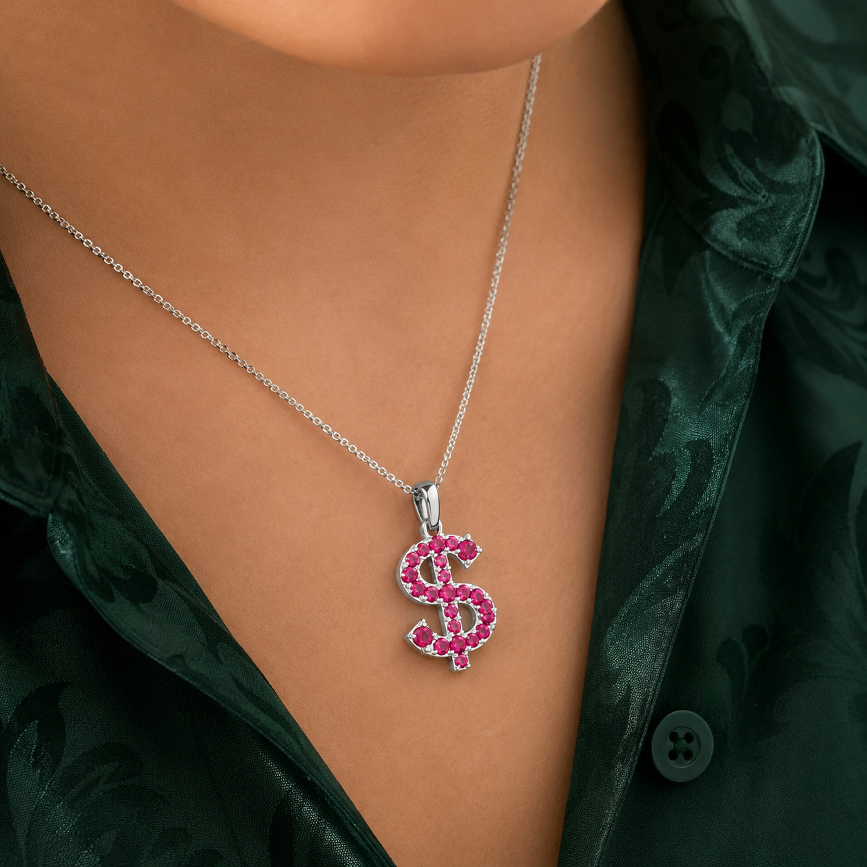 2Ct Round Cut Simulated Red Ruby Dollar Shape Pendant 925 Sterling Silver