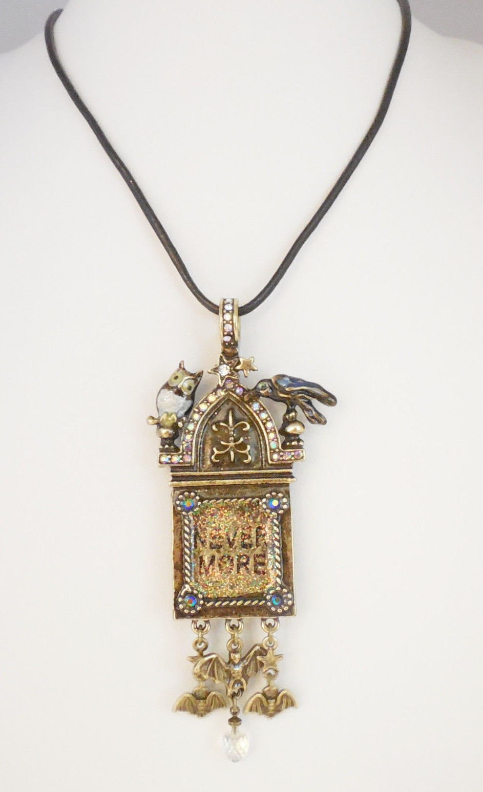 NEW KIRKS FOLLY NEVERMORE RAVEN CORDED NECKLACE 2 SIDED BRASSTONE