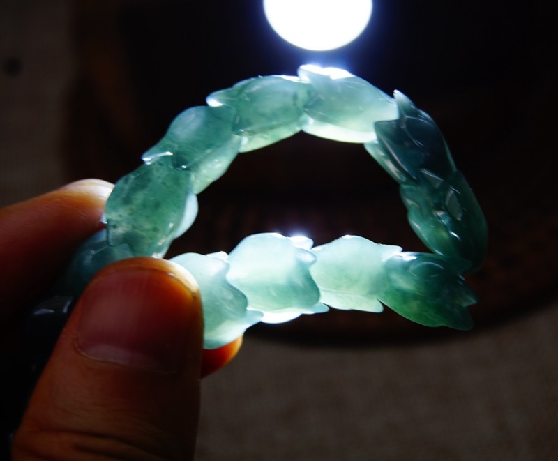 Certified Natural Grade A Jade Jadeite Dragon Bone Beaded Bracelet 7.5” 2203