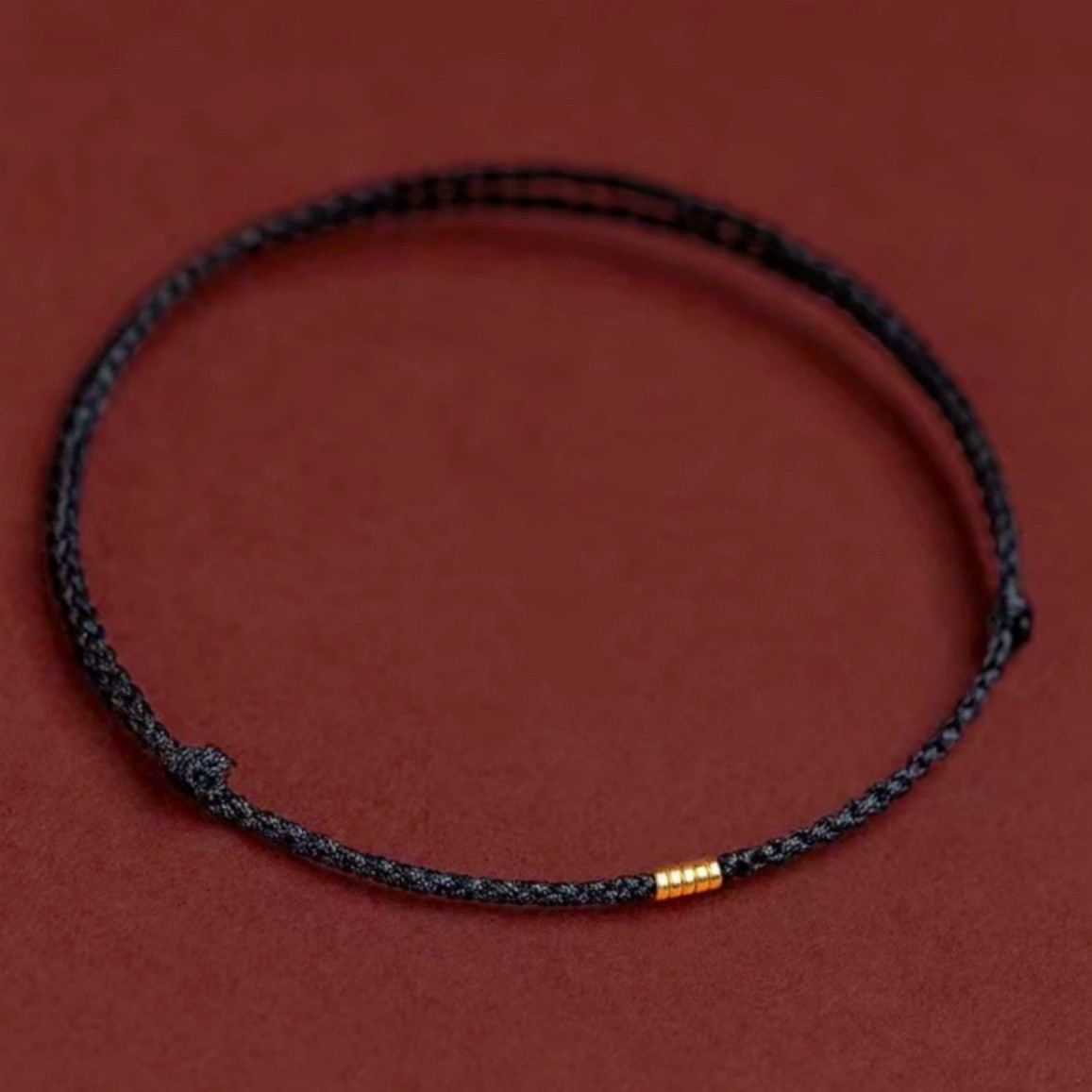 Minimalist Black Woven Rope Bracelet Tiny Gold Plated Bead Good Luck Wrist Strap