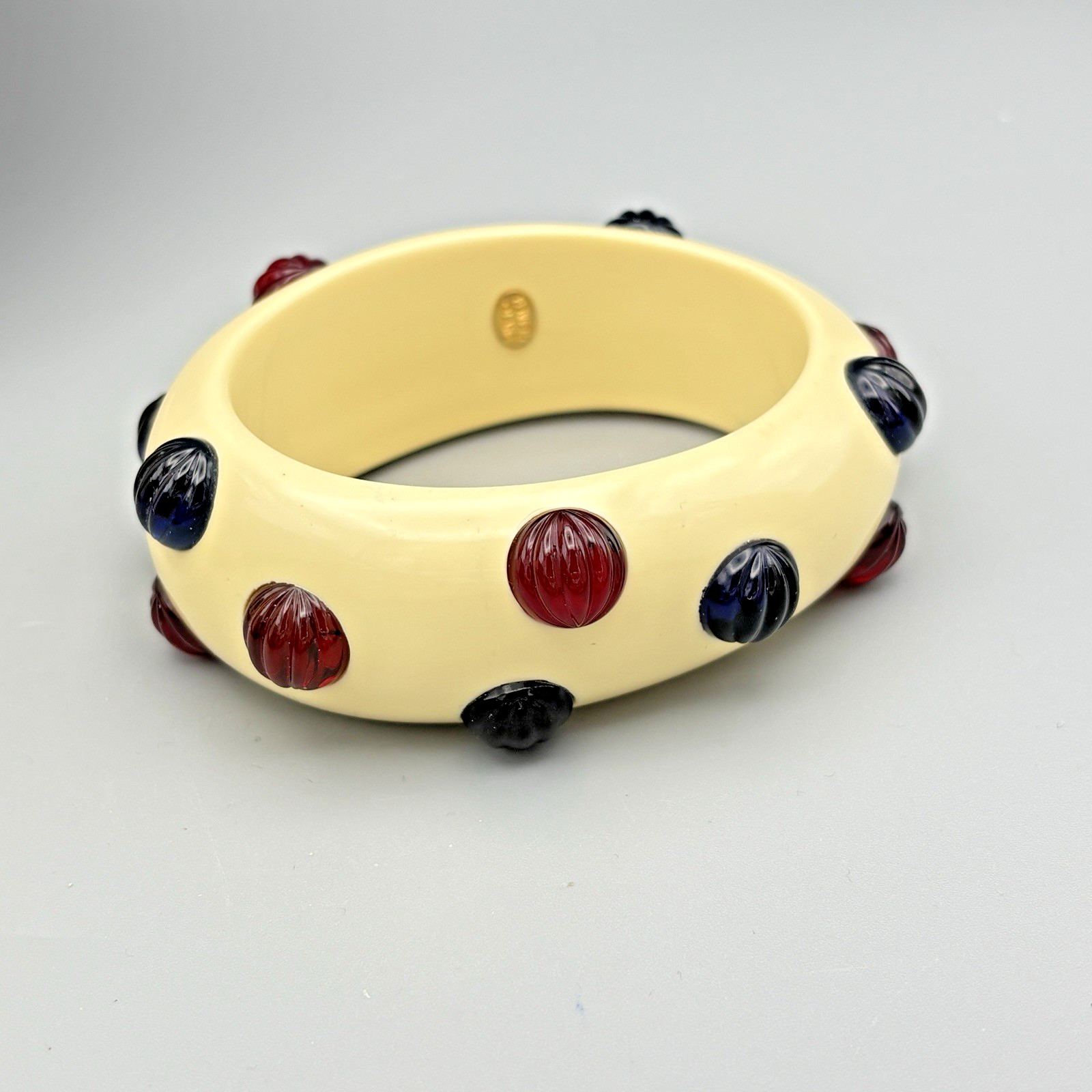Vintage Kenneth J Lane KJL Chunky Bracelet Bangle Gripoix Stones Cream Blue Red