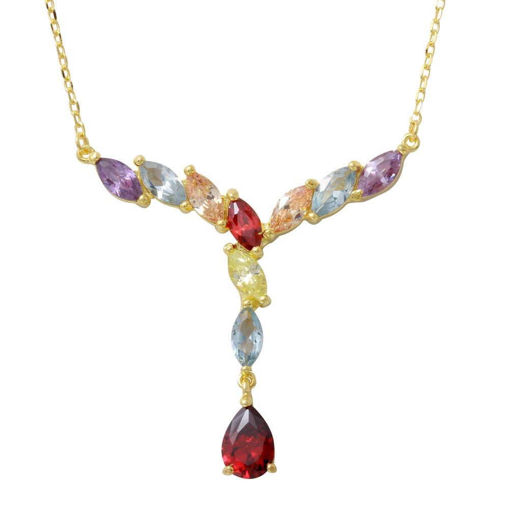 V – SHAPE MULTI-COLOR NECKLACE PENDANT/925 STERLING SILVER / 18”