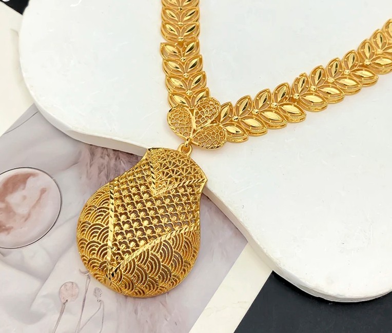 59cm African Dubai 18K Gold Plated Women Wedding Pendant Necklace Earrings v3
