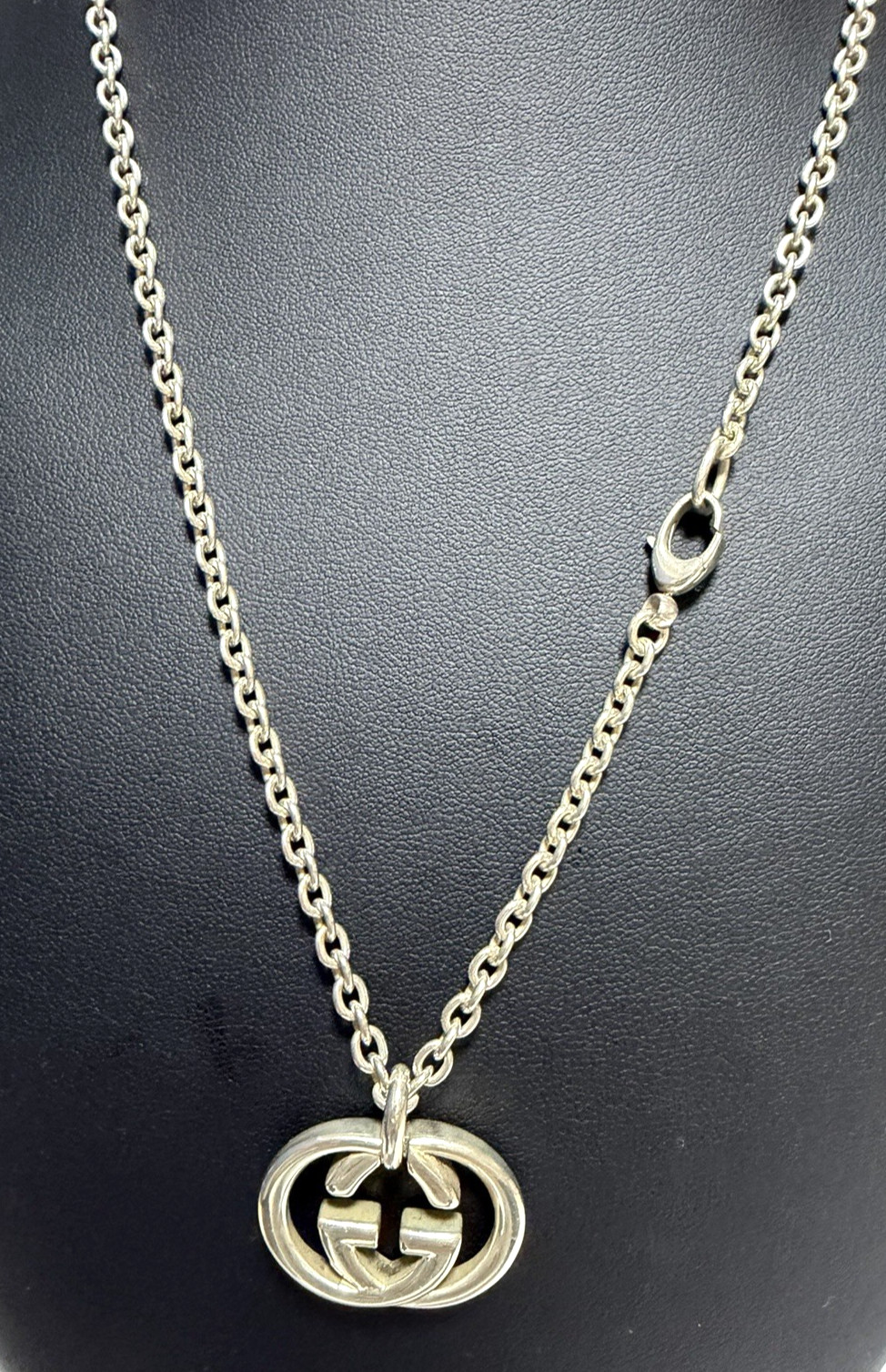Gucci Interlocking Necklace Sterling Silver 925 Pendant with Box and Accessories