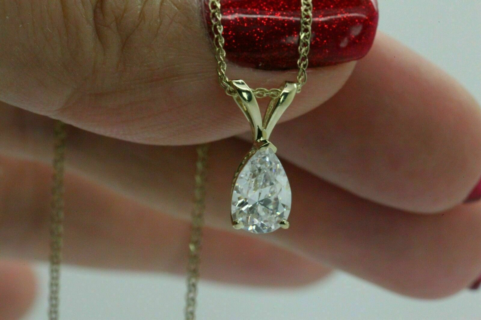1.25Ct Simulated Diamond Pendant Necklace 14K Yellow Gold Plated Silver