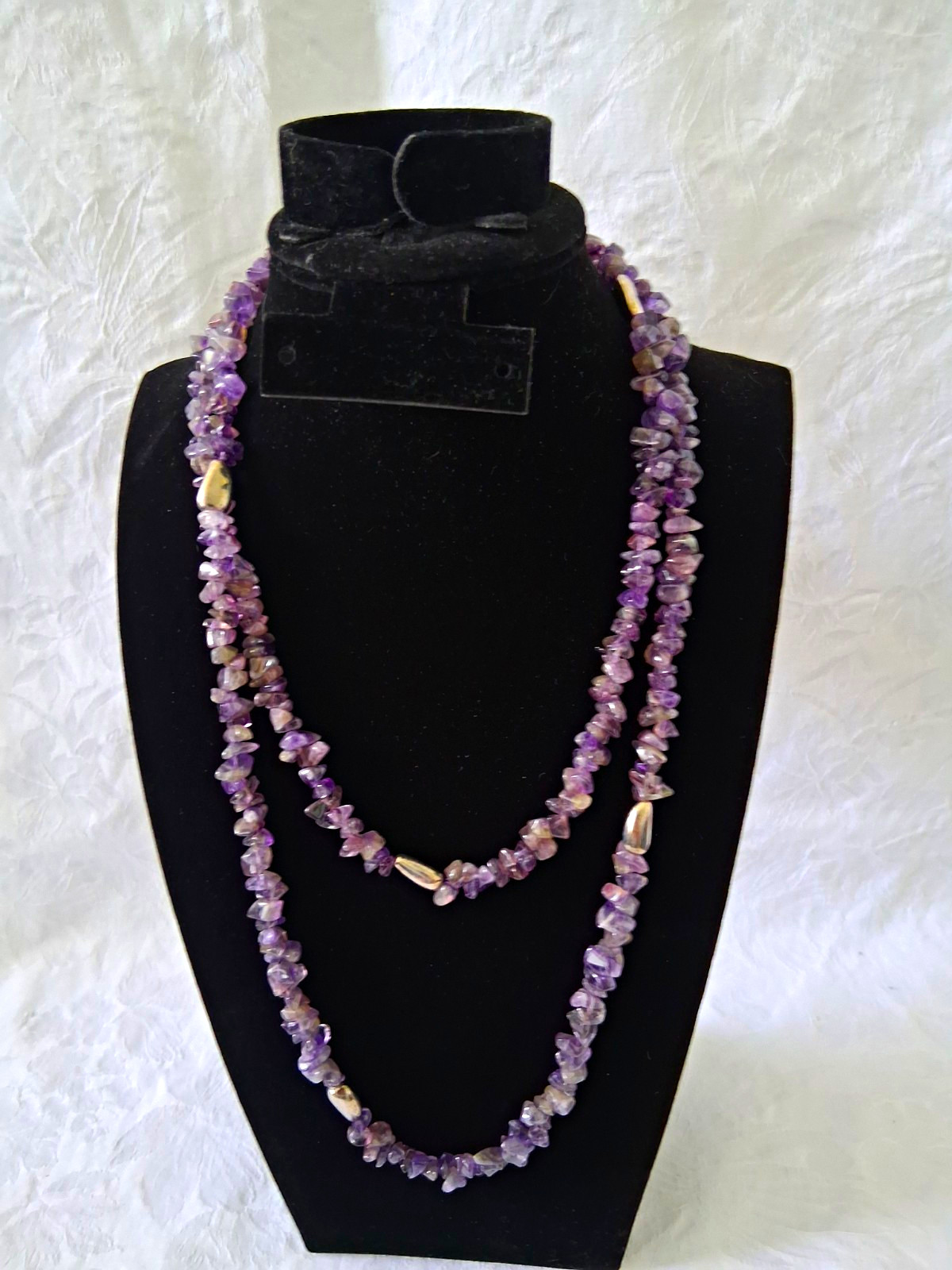 Amethyst Chip Beaded Layered Necklace Purple Stone Ball/Bead Chain 19in