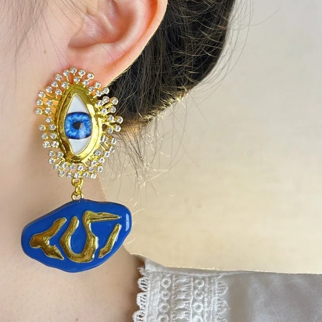 Women’s Abstract Eye Statement Drop Earrings Gold Tone Zinc Alloy Fashion Stud
