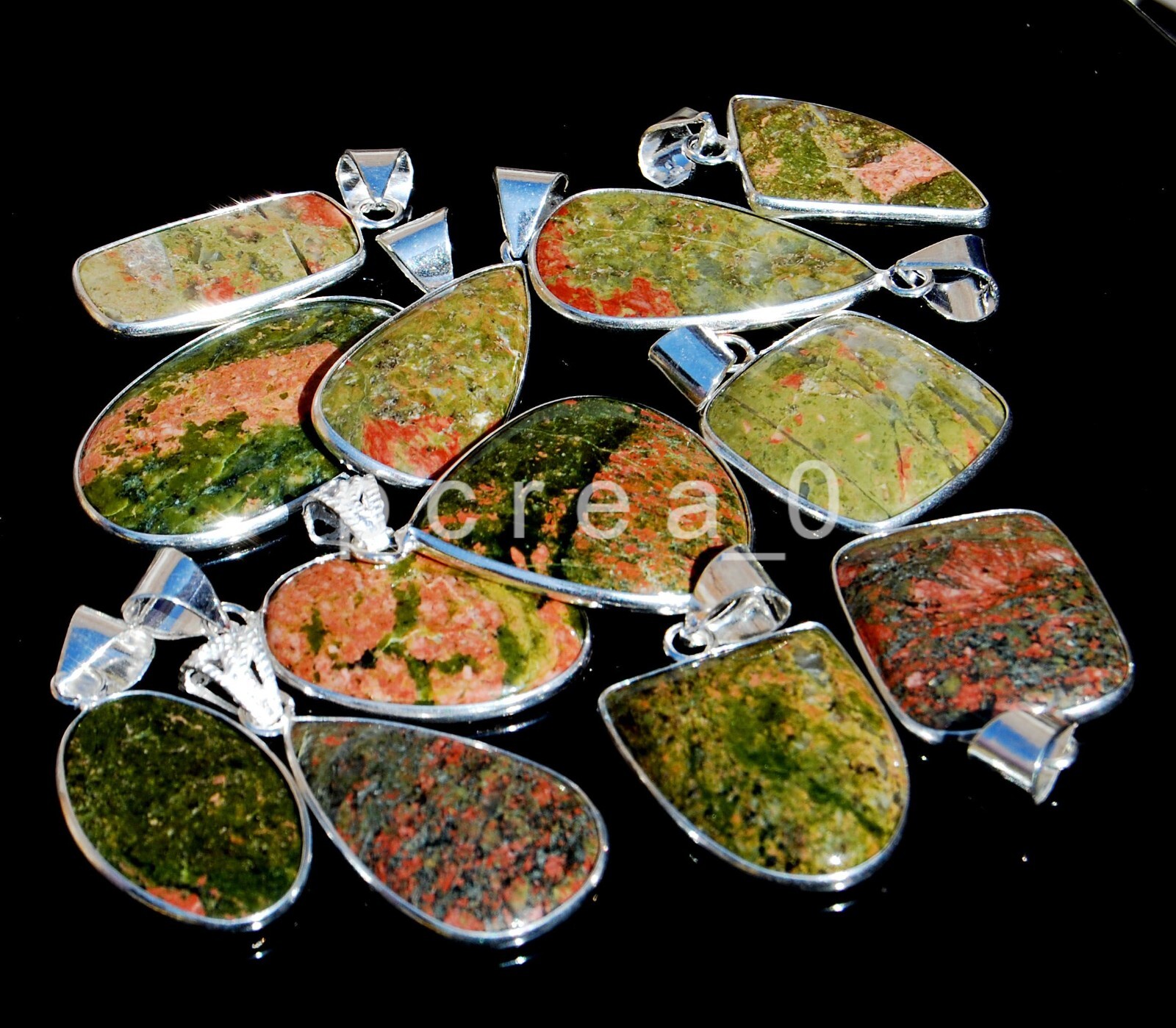 Natural Unakite Gemstone Bezel Pendants, 925 Silver Plated Pendants Jewelry M20