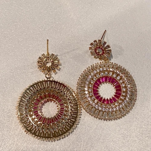 Lab-Created Pink Sapphire Wedding Hoop Chandelier Earrings 18k Gold Plated Gift