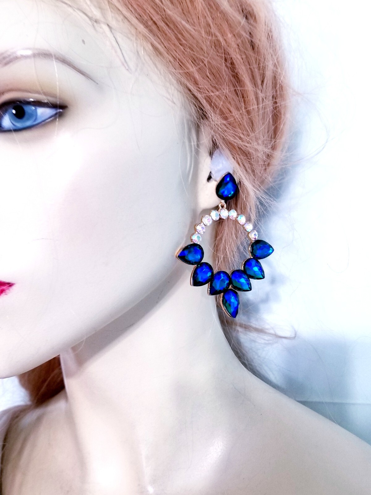 Color-shift Drop Dangle Chandelier Rhinestone Crystal Pageant Prom Earrings 2.9″