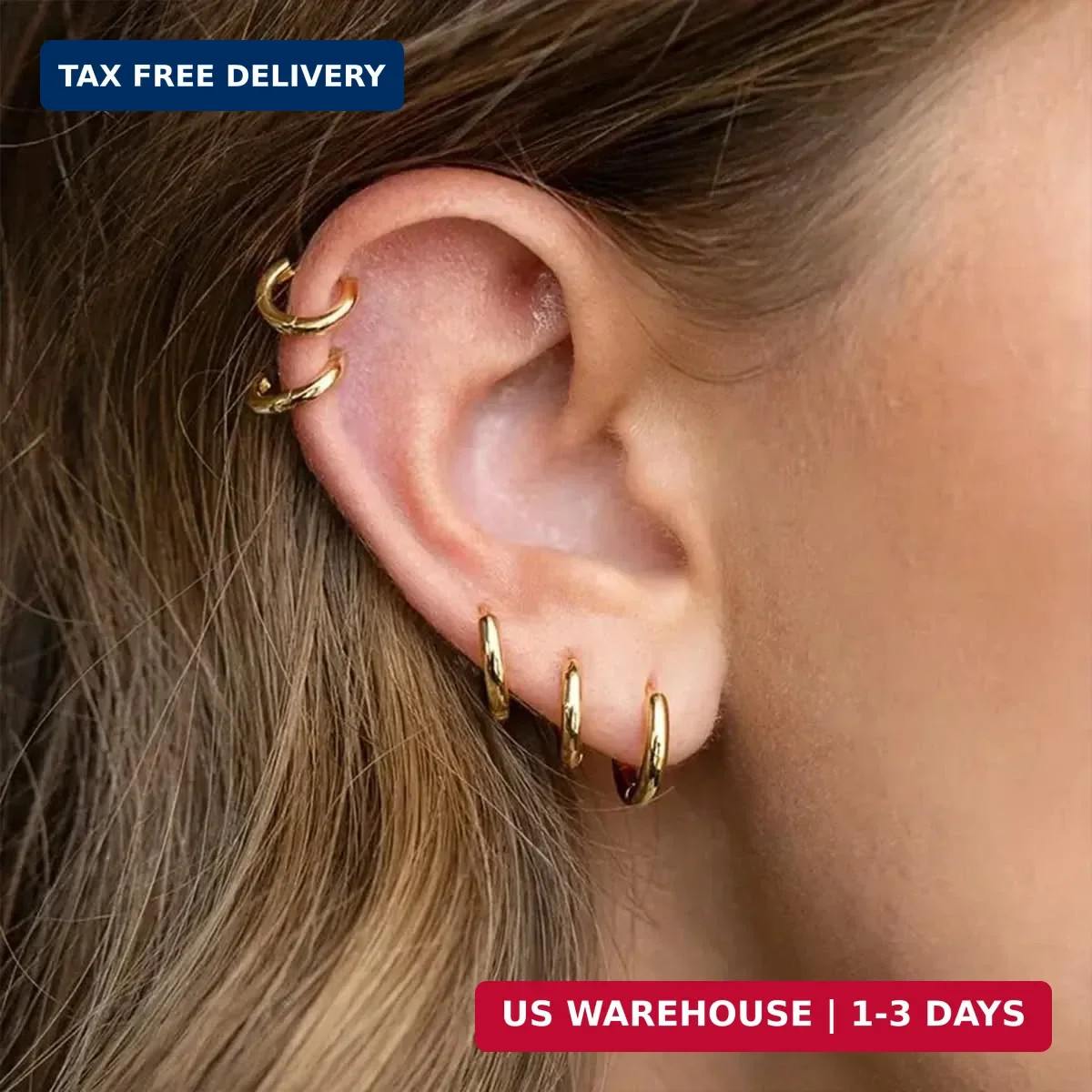 1 Pair 6mm Small Hoop Earrings for Women, Dainty 14K Gold Plated Huggie Hoop Ear