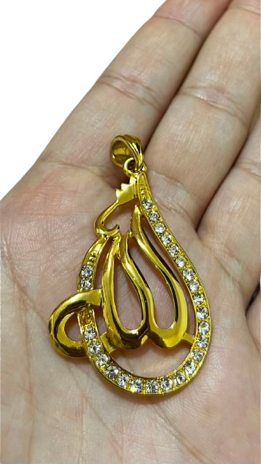 Allah Arabic Calligraphy Pendant Gold Tone Rhinestone Islamic Fashion Jewelry 1.