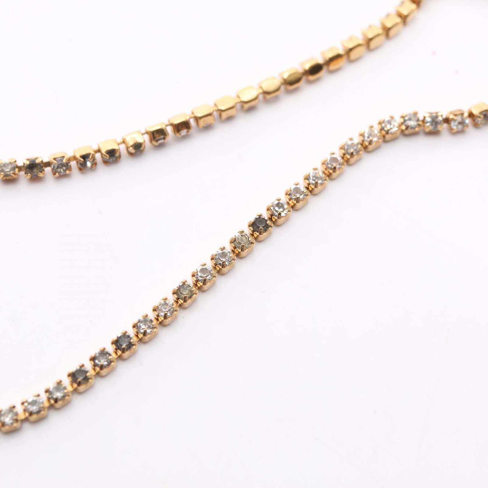 CELINE Triomphe Sparkle Necklace Gold Plated Rhinestone Used 36~42cm