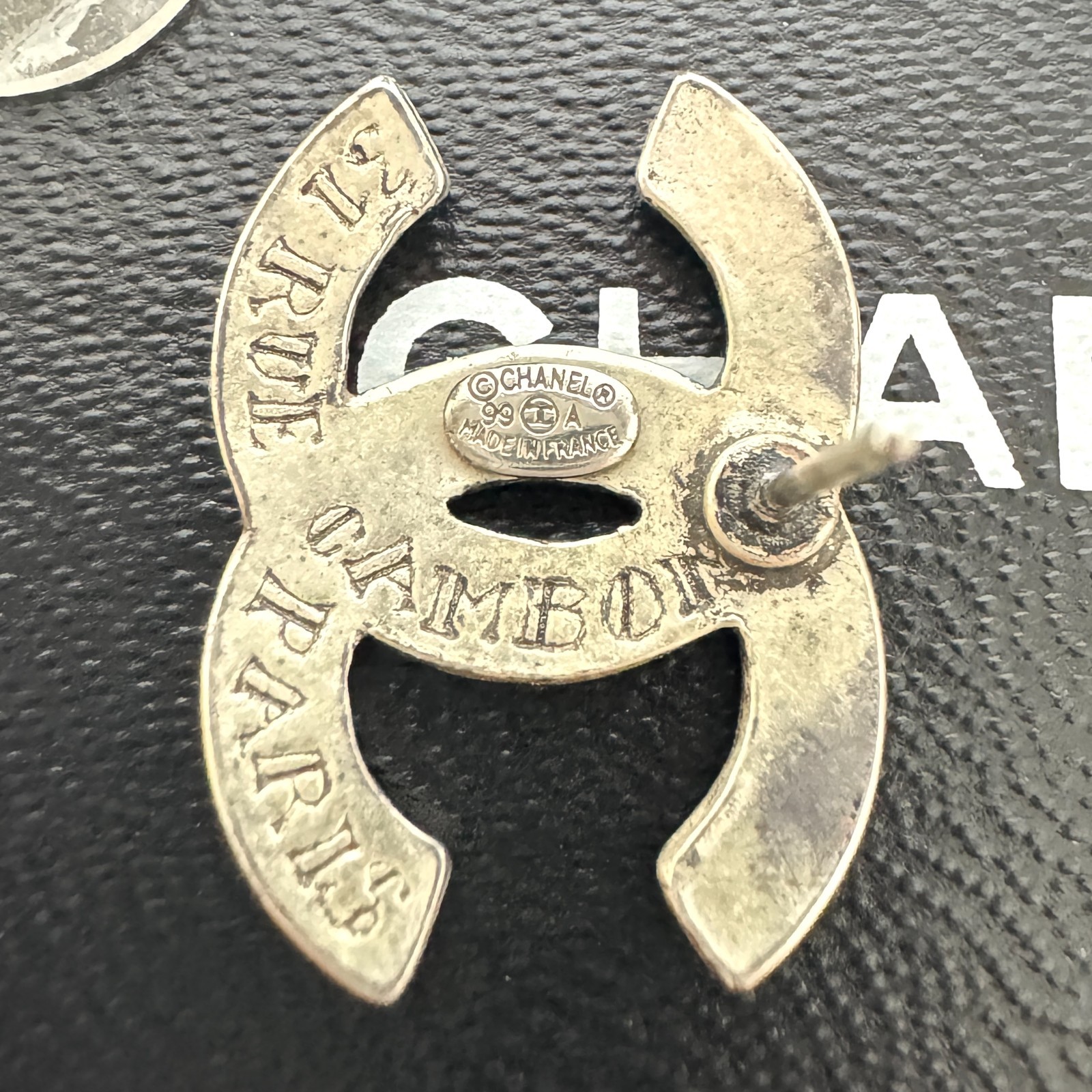 CHANEL 99A Coco CC Logo Cambon Pierced Earrings Silver Vintage Authentic JAPAN