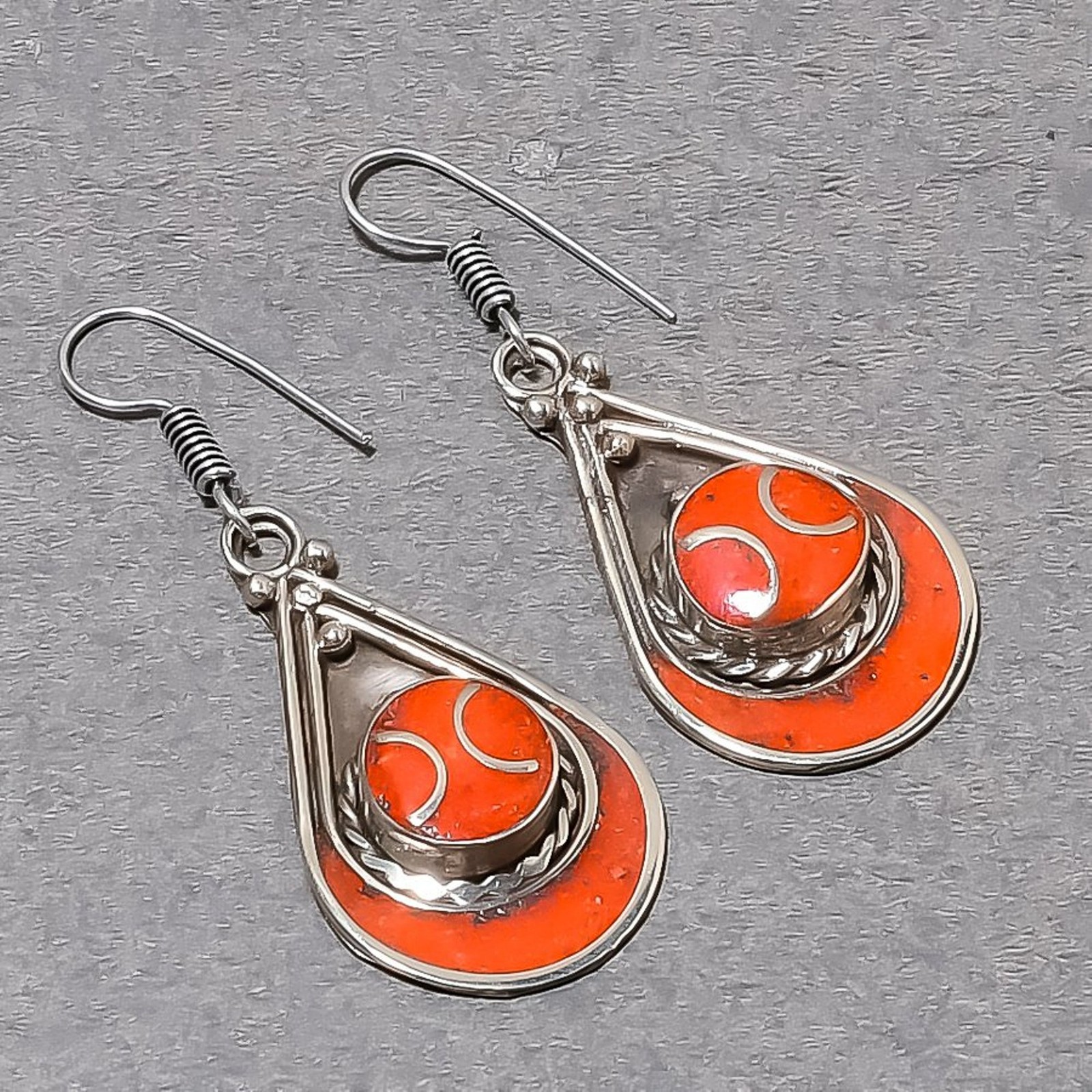 Red Coral Handmade Bohemian Fashion Ethnic Nepali Jewelry Earrings 2.4″ SR 5508
