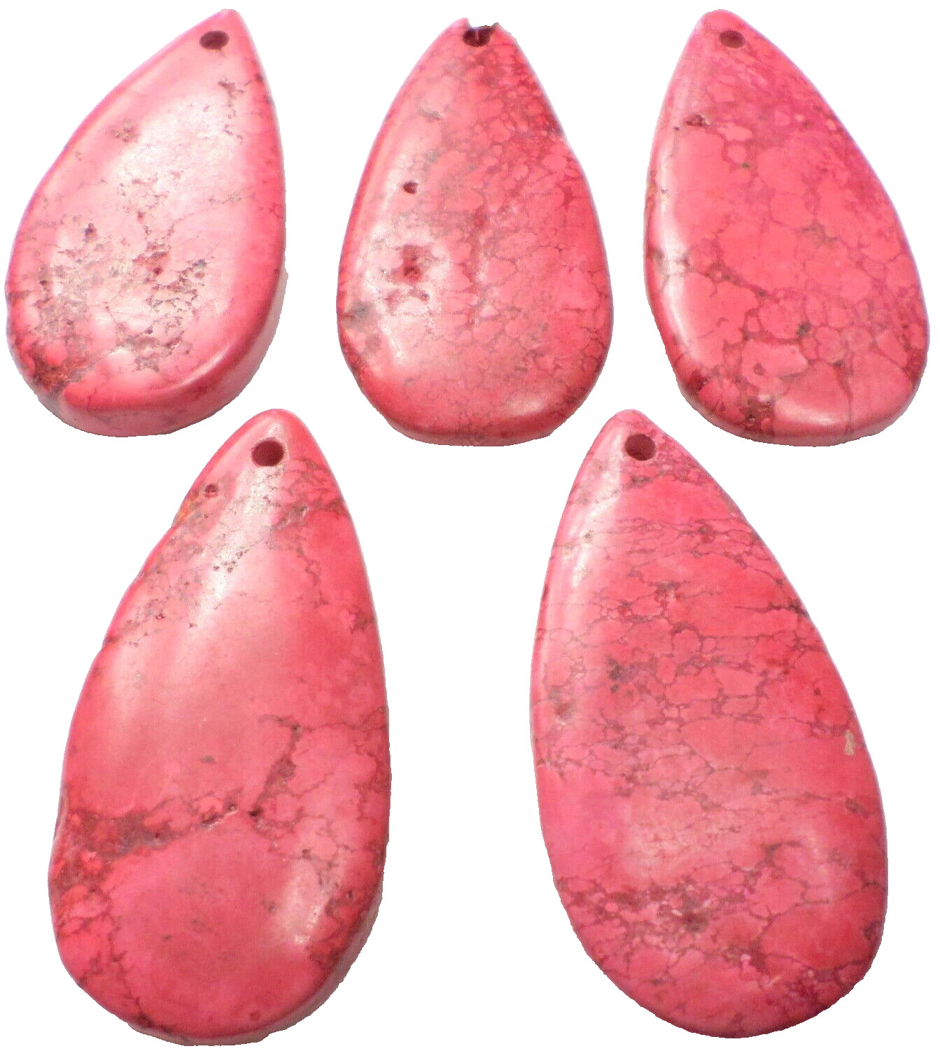 5 Huge Deep Pink Magnesite Teardrops Gemstone Cabochon Bead Pendants 60x30x8mm