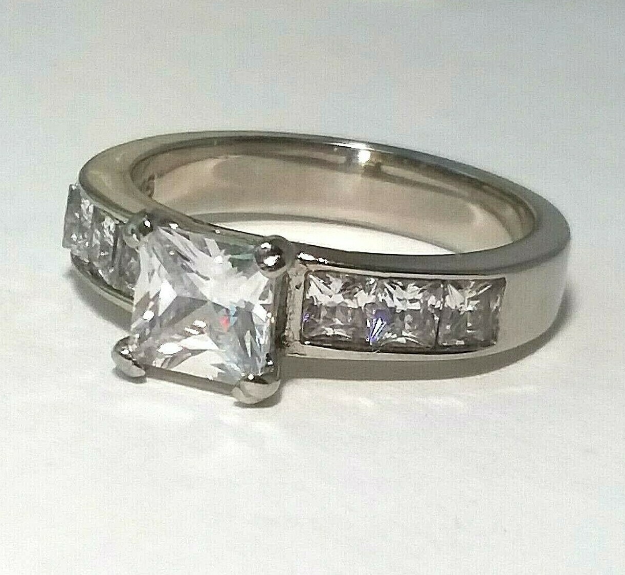 STAINLESS STEEL CZ Cocktail Ring CUBIC ZIRCONIA PRINCESS Invisible Set Sz9