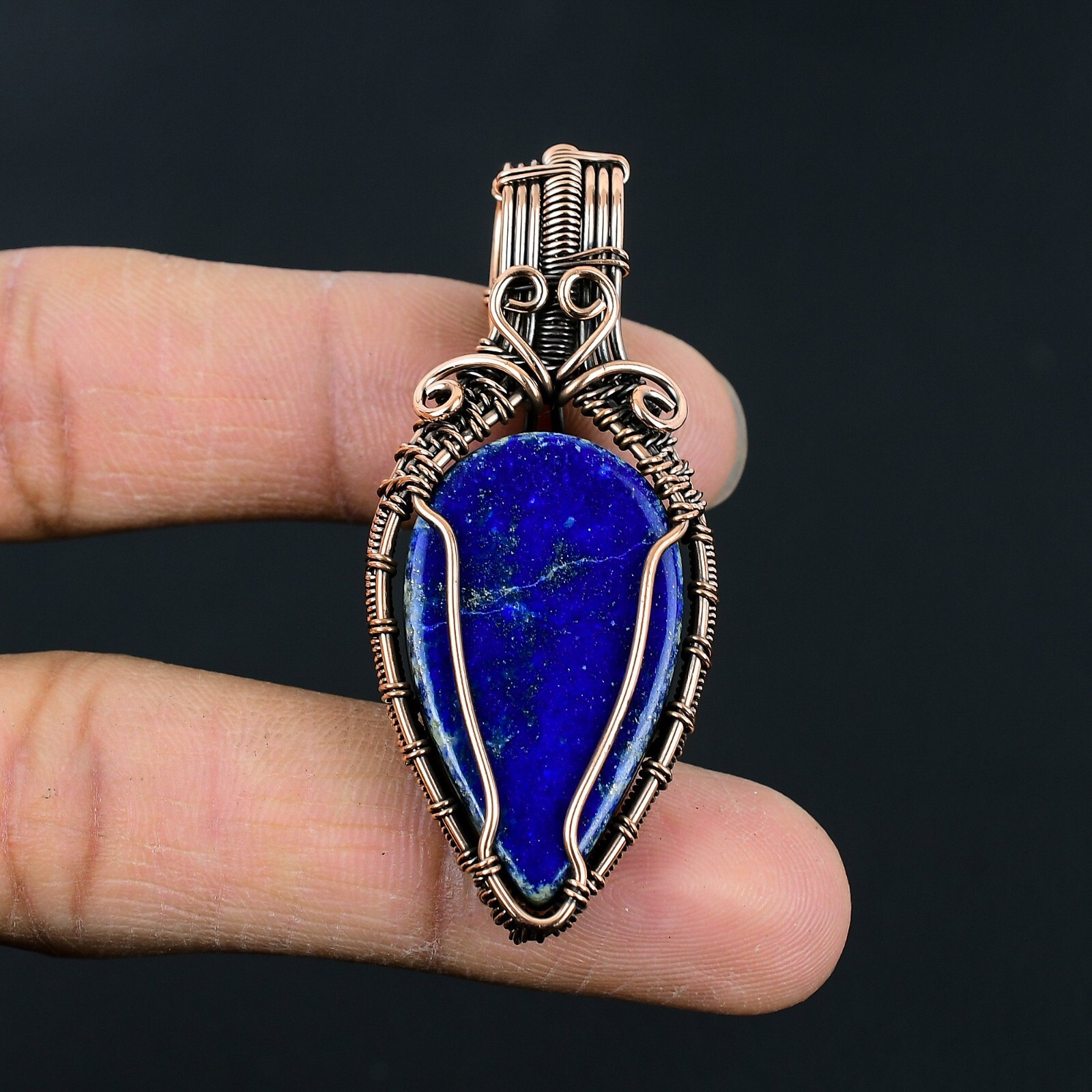 Lapis Lazuli Gemstone Handmade Copper Wire Wrapped Pendant Jewelry LC-222