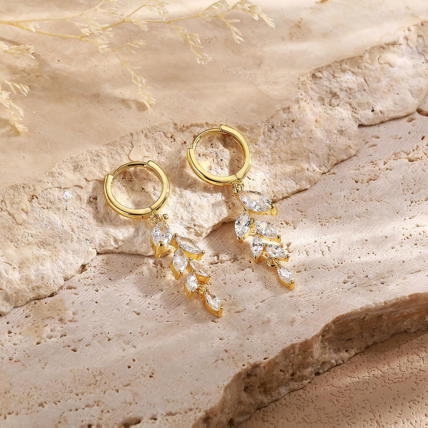 Gold Dangle Earrings: Dainty Stud Earrings for Women 14K Gold Plated Small Dangl