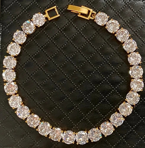 14CTW Simulated Diamond Tennis Bracelet 18k Gold Plated Wedding Jewelry Gift