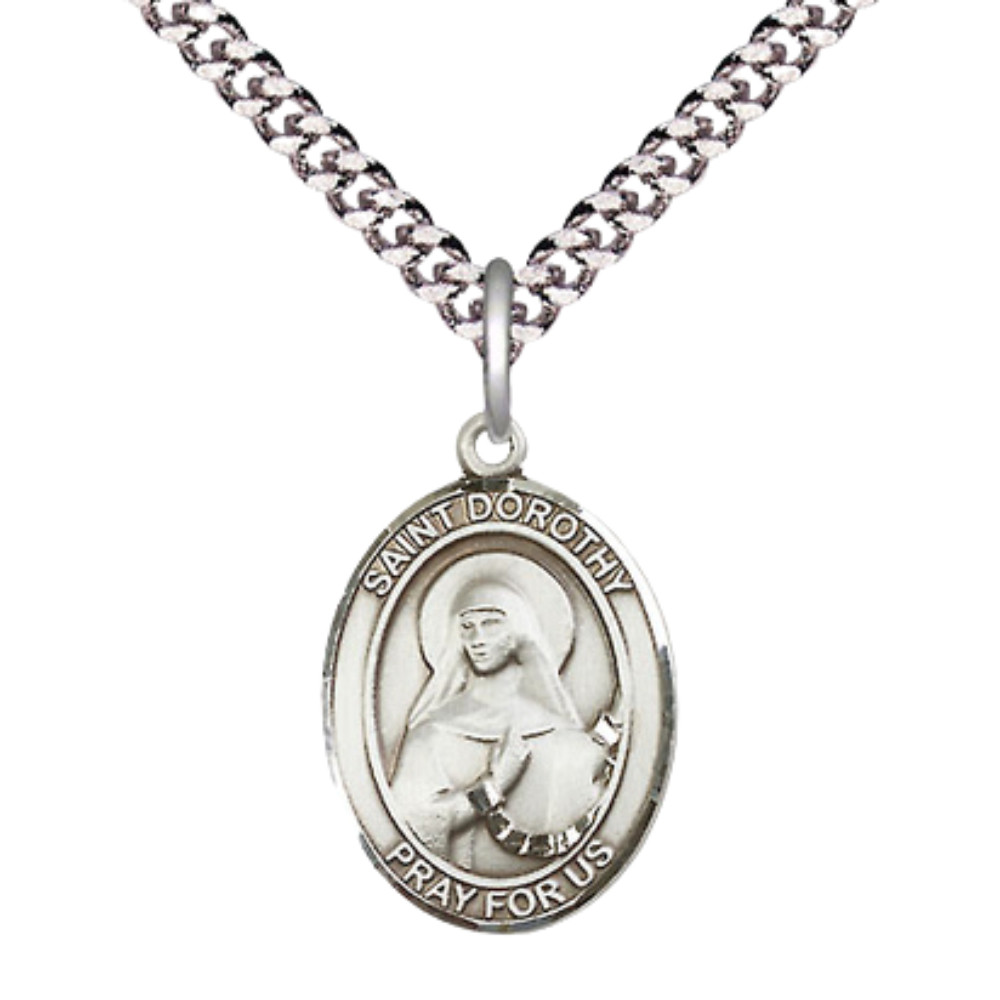 Medium Pewter Saint Dorothy Medal Pendant 24″ Endless Chain Necklace w/ Gift Box