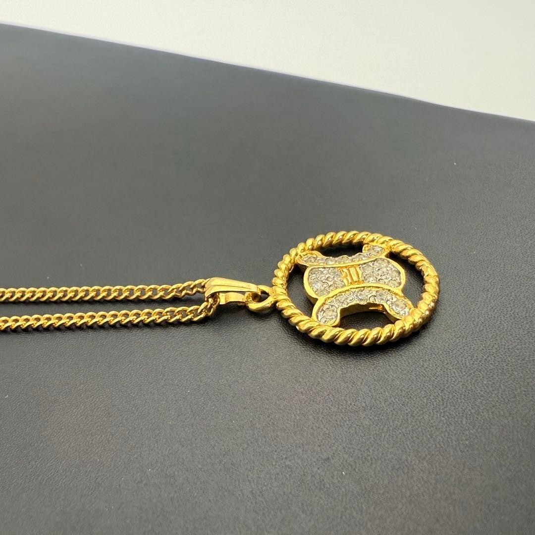 Celine Triomphe Necklace Rhinestone Circle Gold