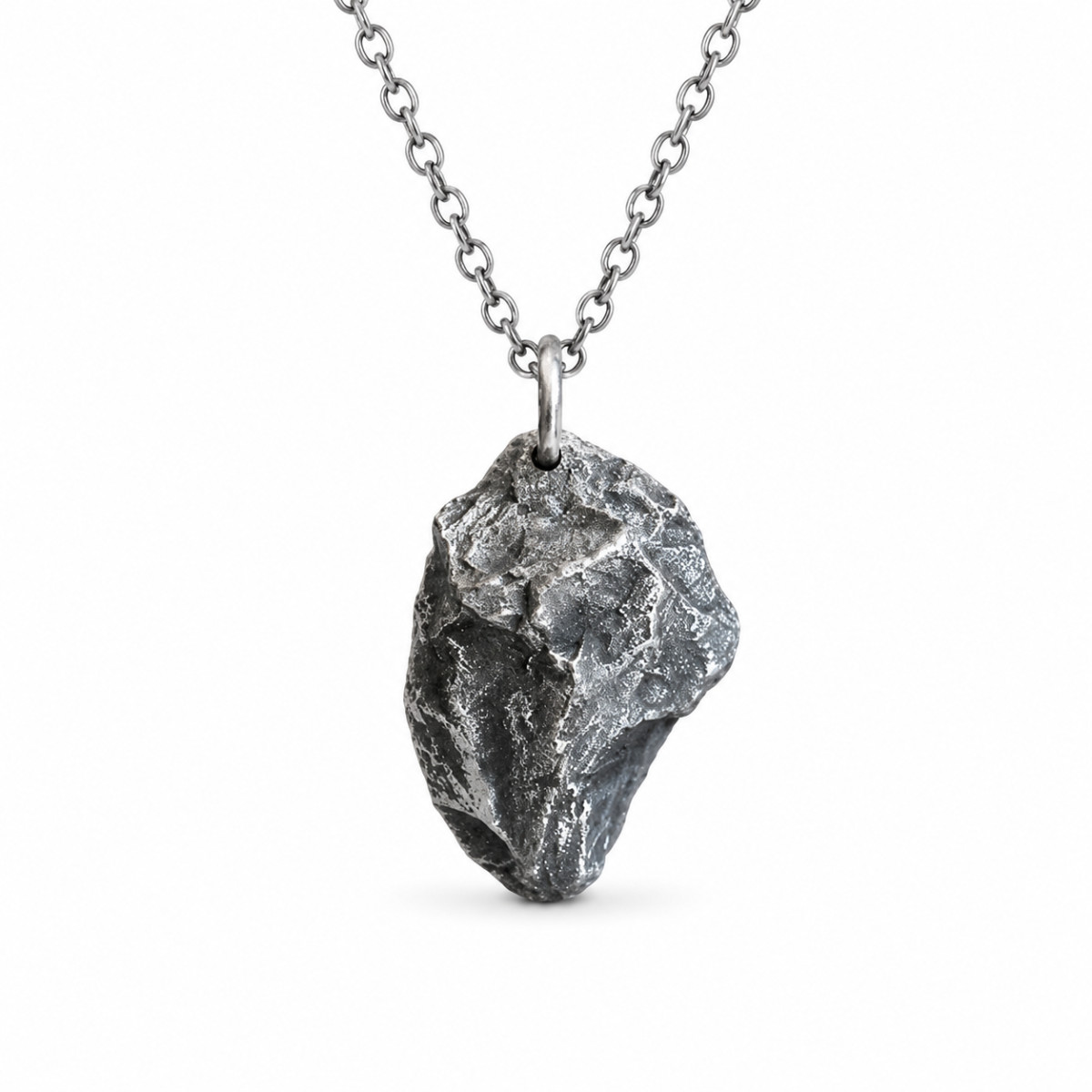 Raw Meteorite Stone Shape Antiqued Pendant Necklace For Men Copper Plated Silver
