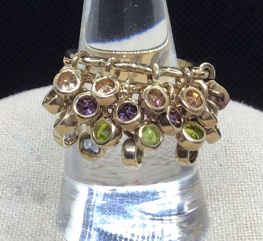 Gold Over Sterling Silver 925 Chunky Multicolor Drop Glass Stone Ring Sz 8 Y580