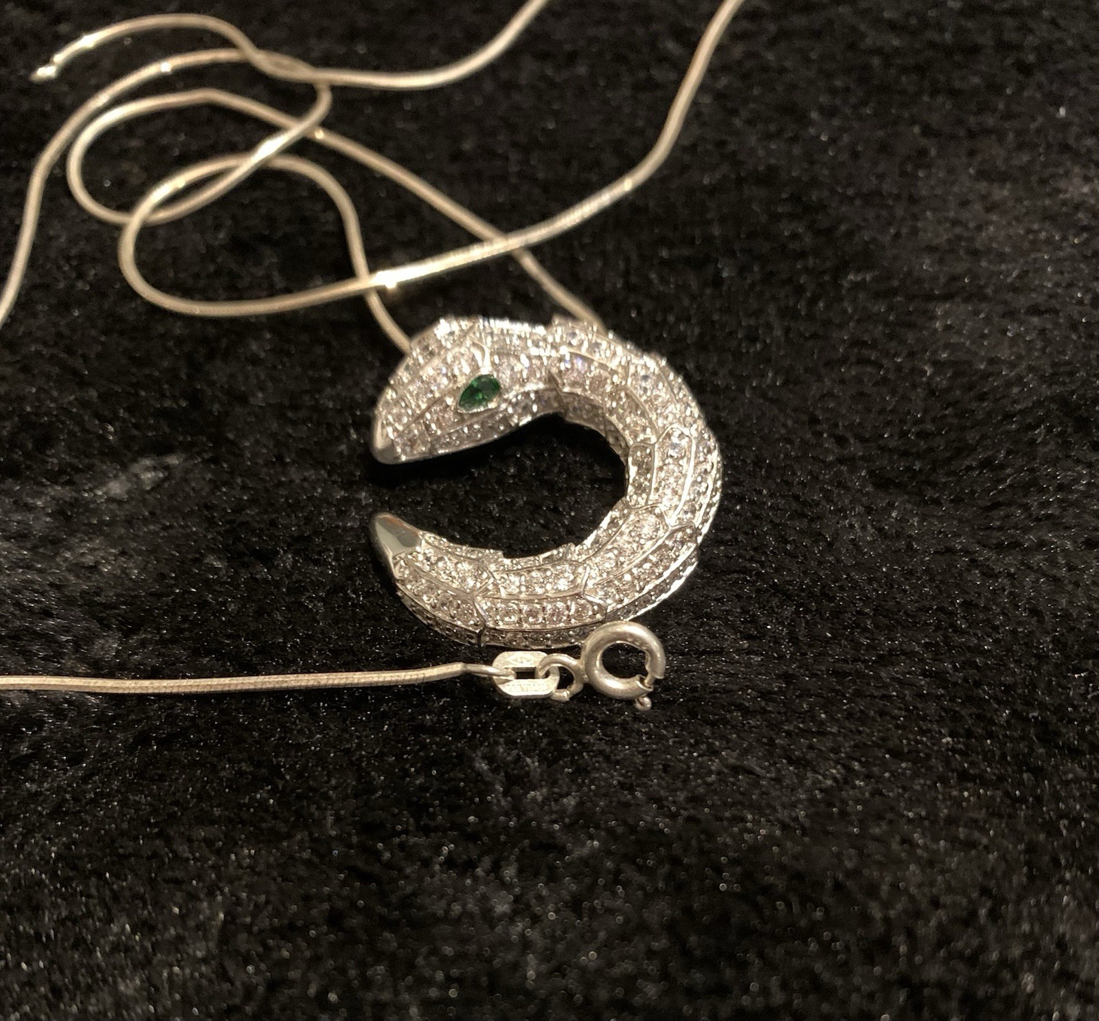 Sterling Silver CZ Snake Pendant Signed BSI , Necklace 19” 8.0 Gm