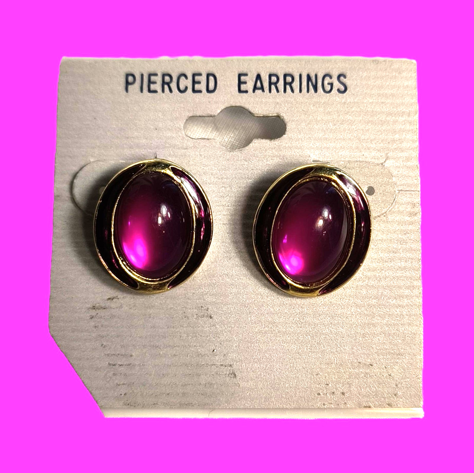 New Women’s Stud/Post Earrings for Pierced Ears Goldtone with Fuschia Cabochons