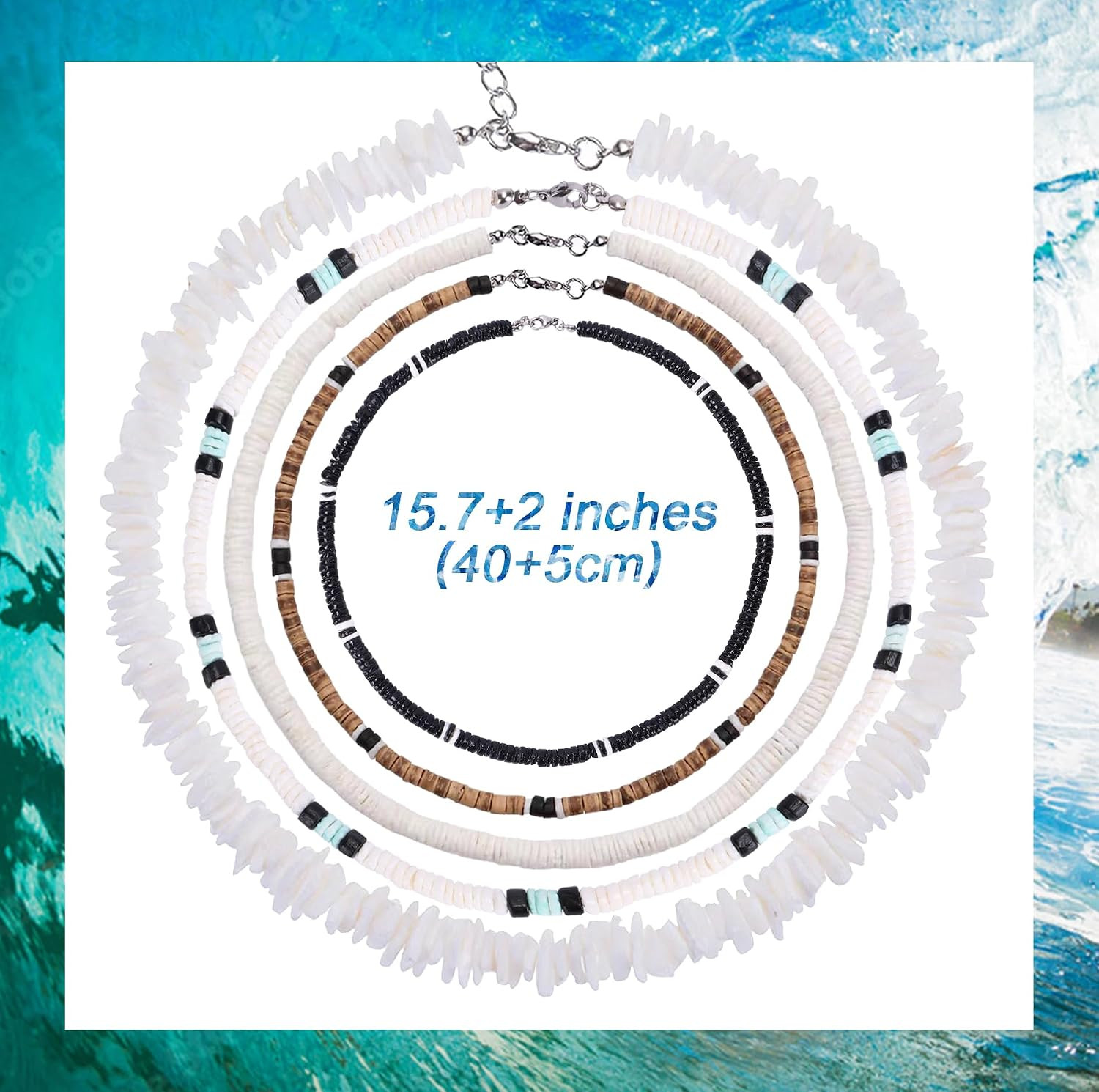 5Pcs Puka Shell Necklace – Summer Beach Surfer & Hawaiian Necklace for Men & Wom