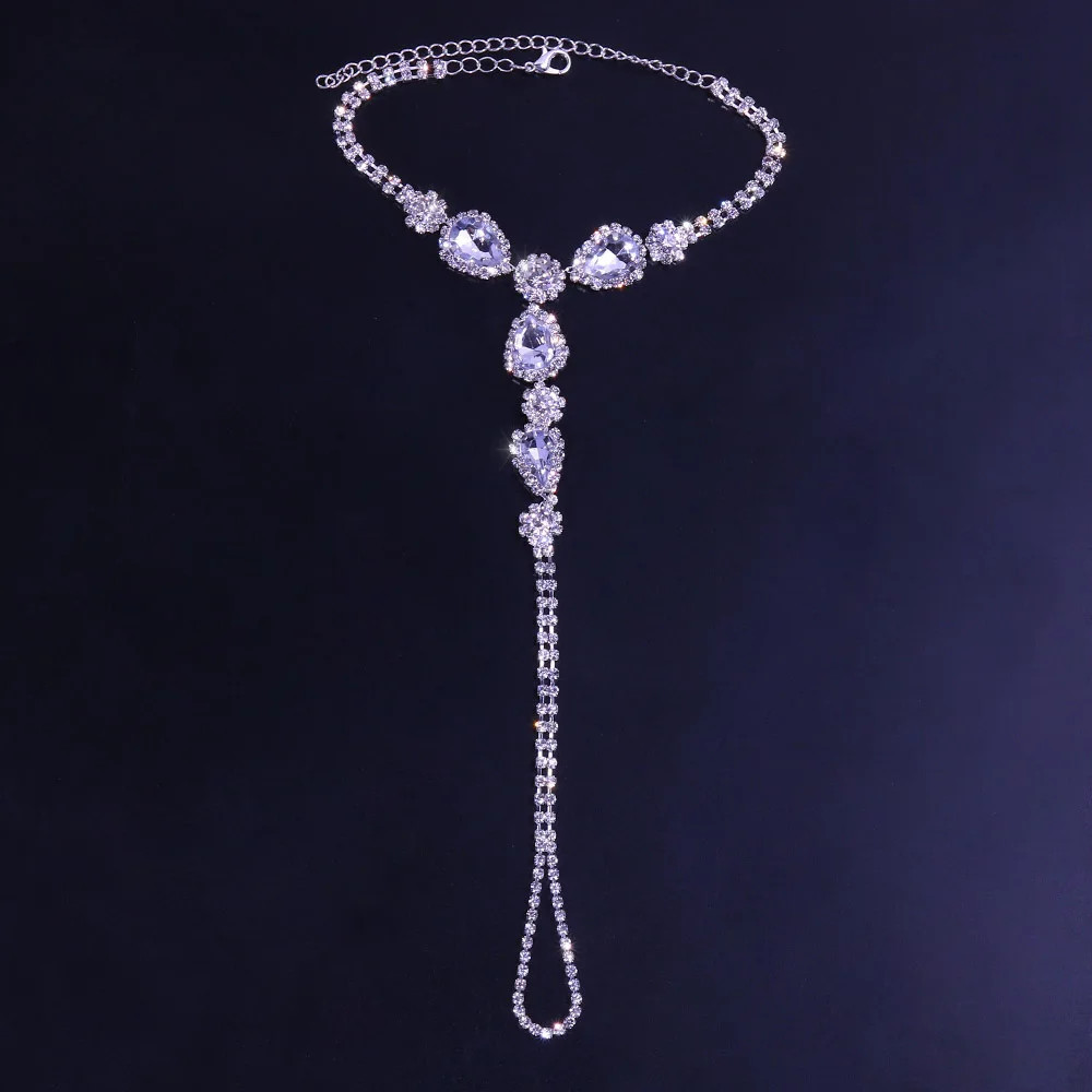 Huitan Hot Trend Rhinestone Toe Loop Anklet for Women Silver Color/Gold Color 1